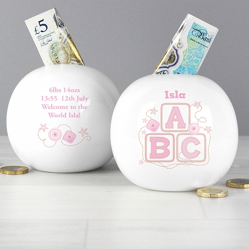Personalised Pink ABC Money Box