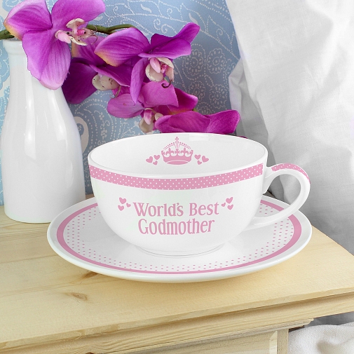 Personalised Pink Worlds Best Teacup & Saucer
