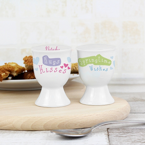 Personalised Hugs Kisses Springtime Wishes Egg Cup