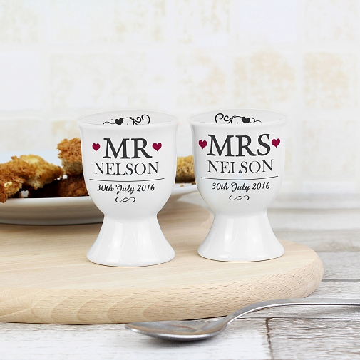Personalised Mr & Mrs Pair of Egg Cups