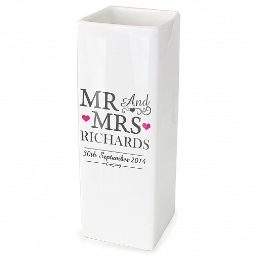 Personalised Mr & Mrs White Square Vase