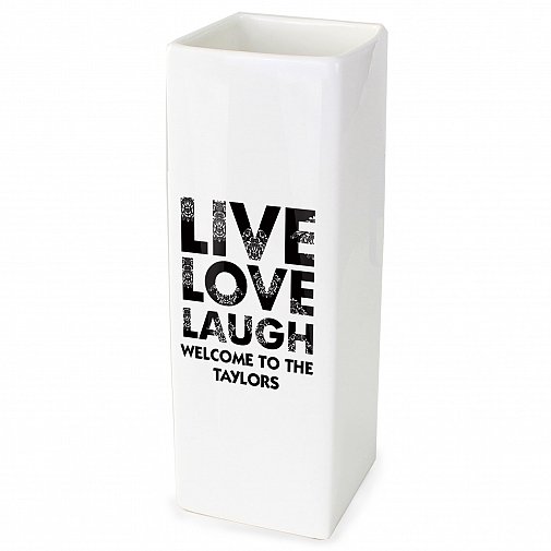 Personalised Live Love Laugh White Square Vase