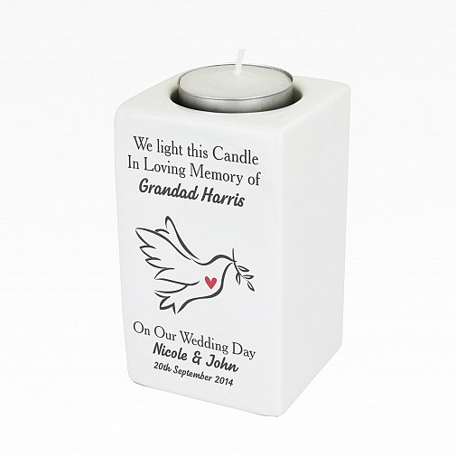 Personalised In Loving Memory Dove Ceramic Tea Light Candle Holder