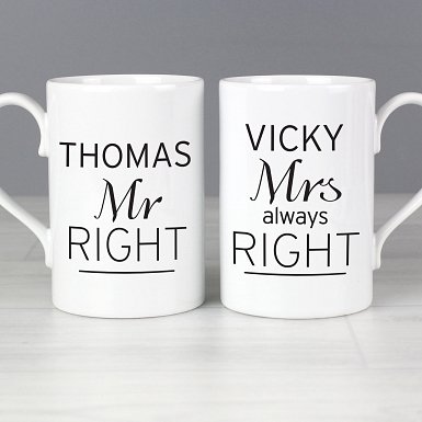 Personalised Classic Mr Right/Mrs Always Right Mug Set