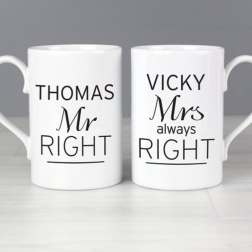 Personalised Classic Mr Right/Mrs Always Right Mug Set