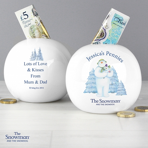Personalised The Snowman and the Snowdog Money Box