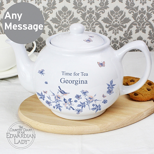 Personalised Country Diary Blue Blossom Teapot
