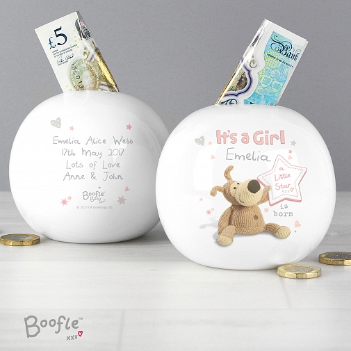 Personalised Boofle It's a Girl Money Box
