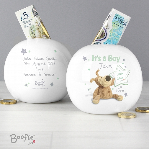 Personalised Boofle It's a Boy Money Box