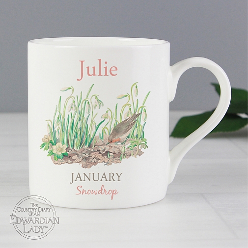 Personalised Country Diary 'January Flower Of The Month' Balmoral Mug