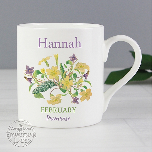 Personalised Country Diary 'February Flower Of The Month' Balmoral Mug