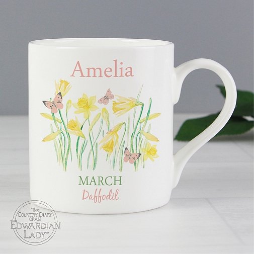 Personalised Country Diary 'March Flower Of The Month' Balmoral Mug