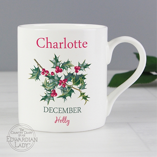 Personalised Country Diary 'December Flower Of The Month' Balmoral Mug