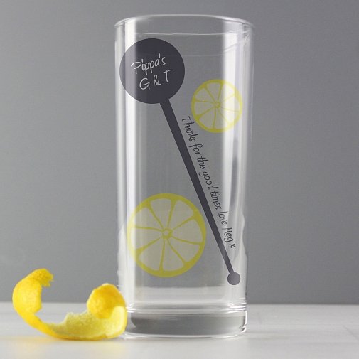 Personalised Lemon & Stirrer Hi Ball Glass