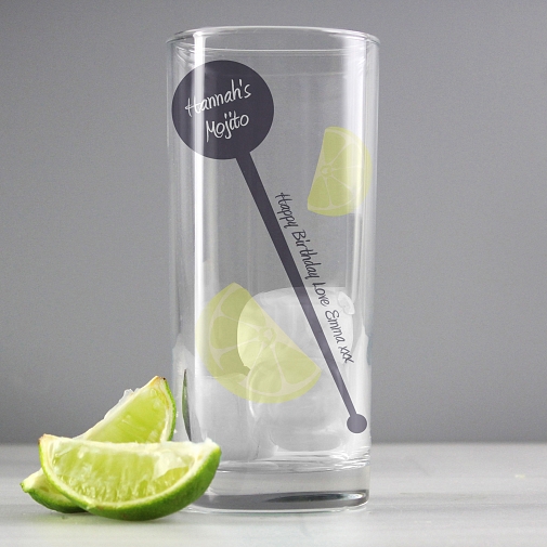 Personalised Lime & Stirrer Hi Ball Glass