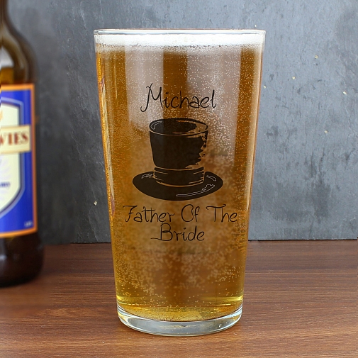 Personalised Wedding Top Hat Pint Glass