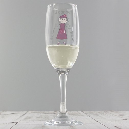 Personalised Cartoon Wedding Elder Lady Flute Glass