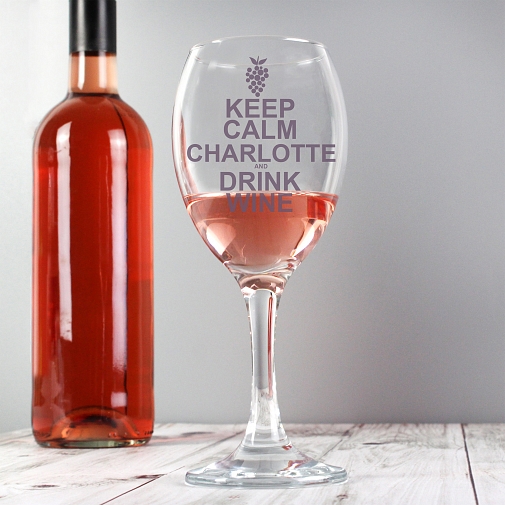 Personalised Keep Calm Drink Wine Glass
