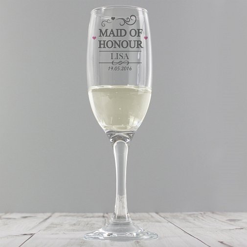 Personalised Mr & Mrs Maid of Honour Glass Flute