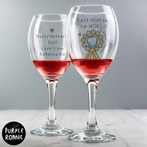 Personalised Purple Ronnie Rosette Wine Glass For Her