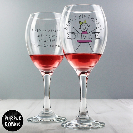 Personalised Purple Ronnie For Her Celebration Wine Glass