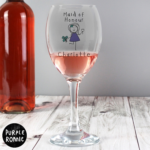 Personalised Purple Ronnie Female Wedding Wine Glass
