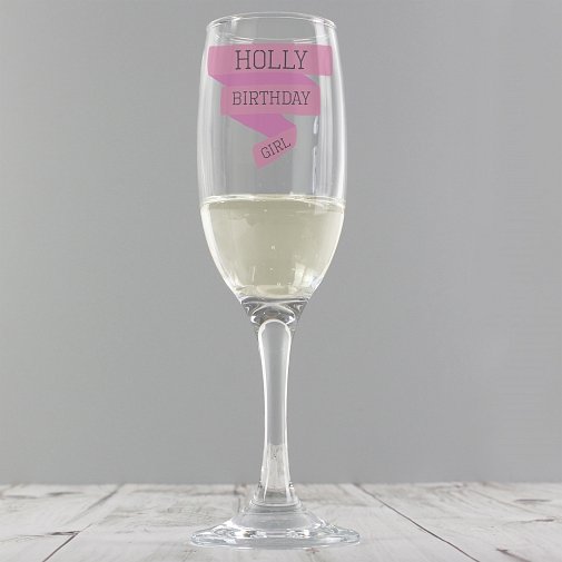 Personalised Pink Banner Glass Flute