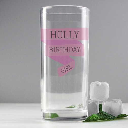Personalised Pink Banner Hi Ball Glass
