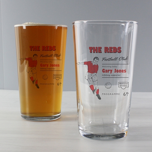 Personalised Vintage Football Red Supporter's Pint Glass
