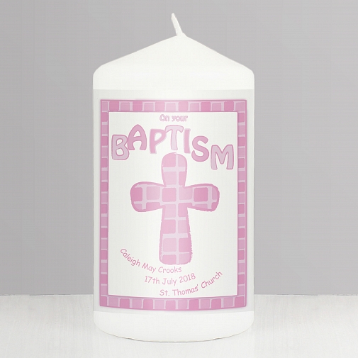 Personalised Pink Baptism Candle