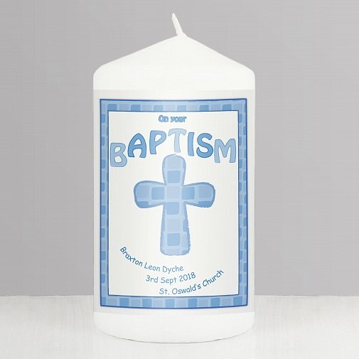Personalised Blue Baptism Candle