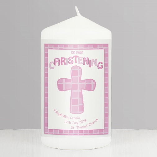 Personalised Pink Christening Candle