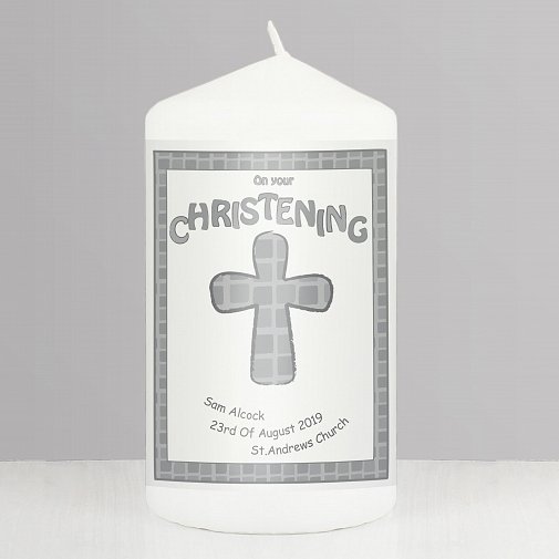 Personalised Grey Christening Candle