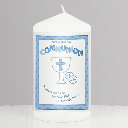 Personalised Blue First Holy Communion Candle