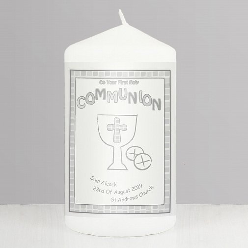 Personalised Grey First Holy Communion Candle