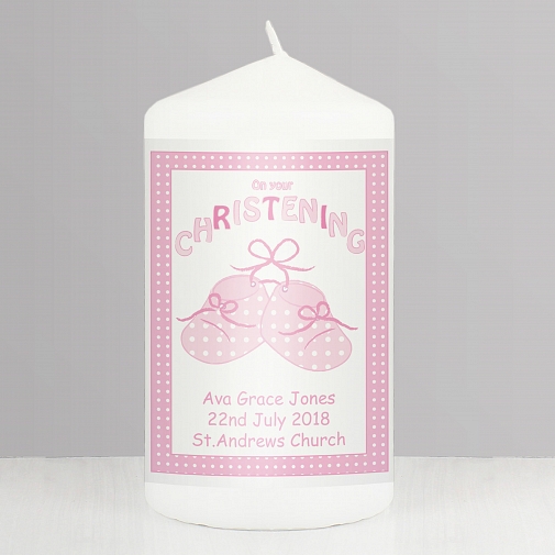 Personalised Bootee Pink Christening Candle