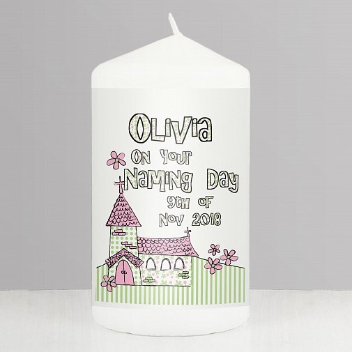 Personalised Pink Church Candle