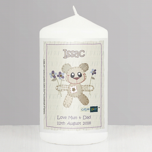 Personalised Cotton Zoo Blue Tweed the Bear Candle