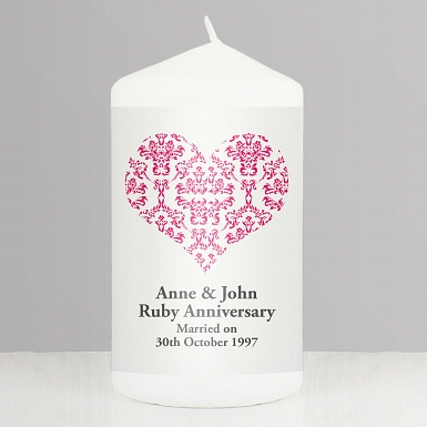 Personalised Ruby Damask Heart Candle