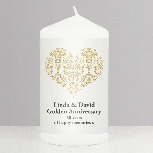 Personalised Gold Damask Heart Candle