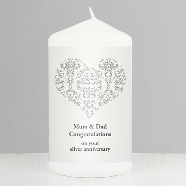 Personalised Silver Damask Heart Candle