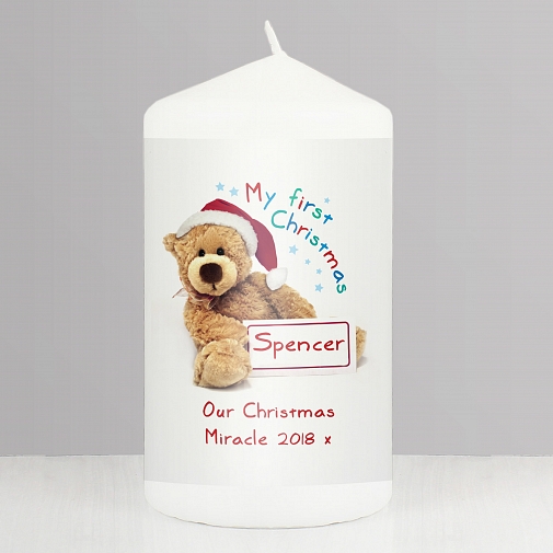 Personalised Teddy 1st Christmas Candle
