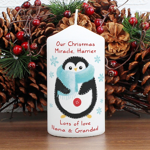 Personalised Felt Stitch Penguin Candle