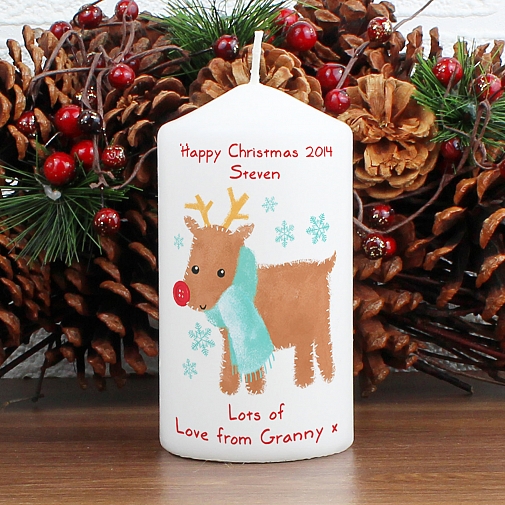 Personalised Felt Stitch Reindeer Candle