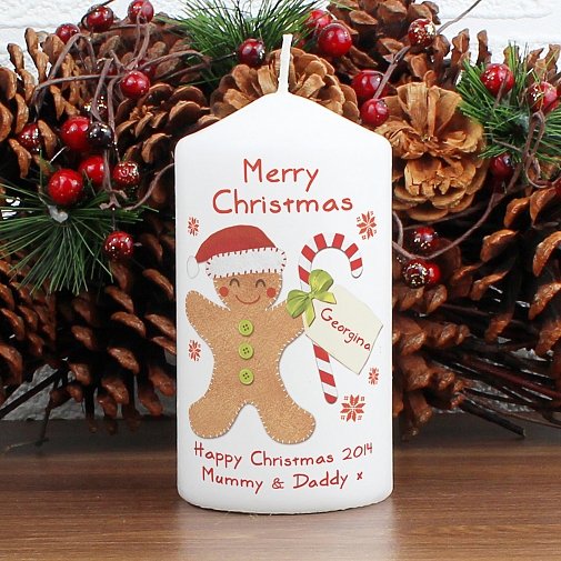 Personalised Felt Stitch Gingerbread Man Candle