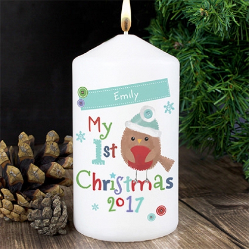 Personalised Felt Stitch Robin 'My 1st Christmas' Candle