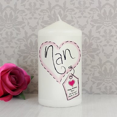 Personalised Heart Stitch Nan Candle