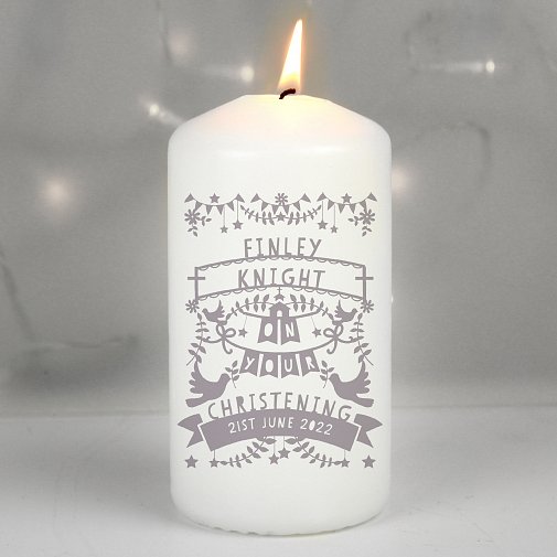 Personalised Grey Papercut Style Pillar Candle