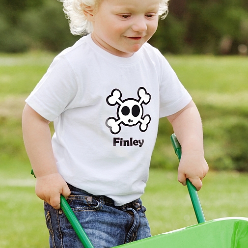 Personalised Boys Skull & Cross Bone Tshirt 2-3 years