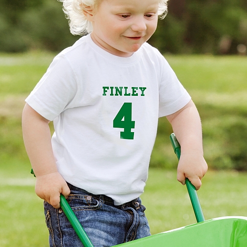 Personalised Green Name & Number T-shirt 3-4 Years